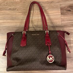 Michael Kors Burgundy and Brown Tote Bag